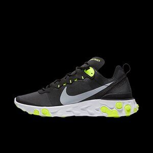 Nike Men's Black Volt Neon React Element 55 Mesh Athletic Running Shoes Size 14